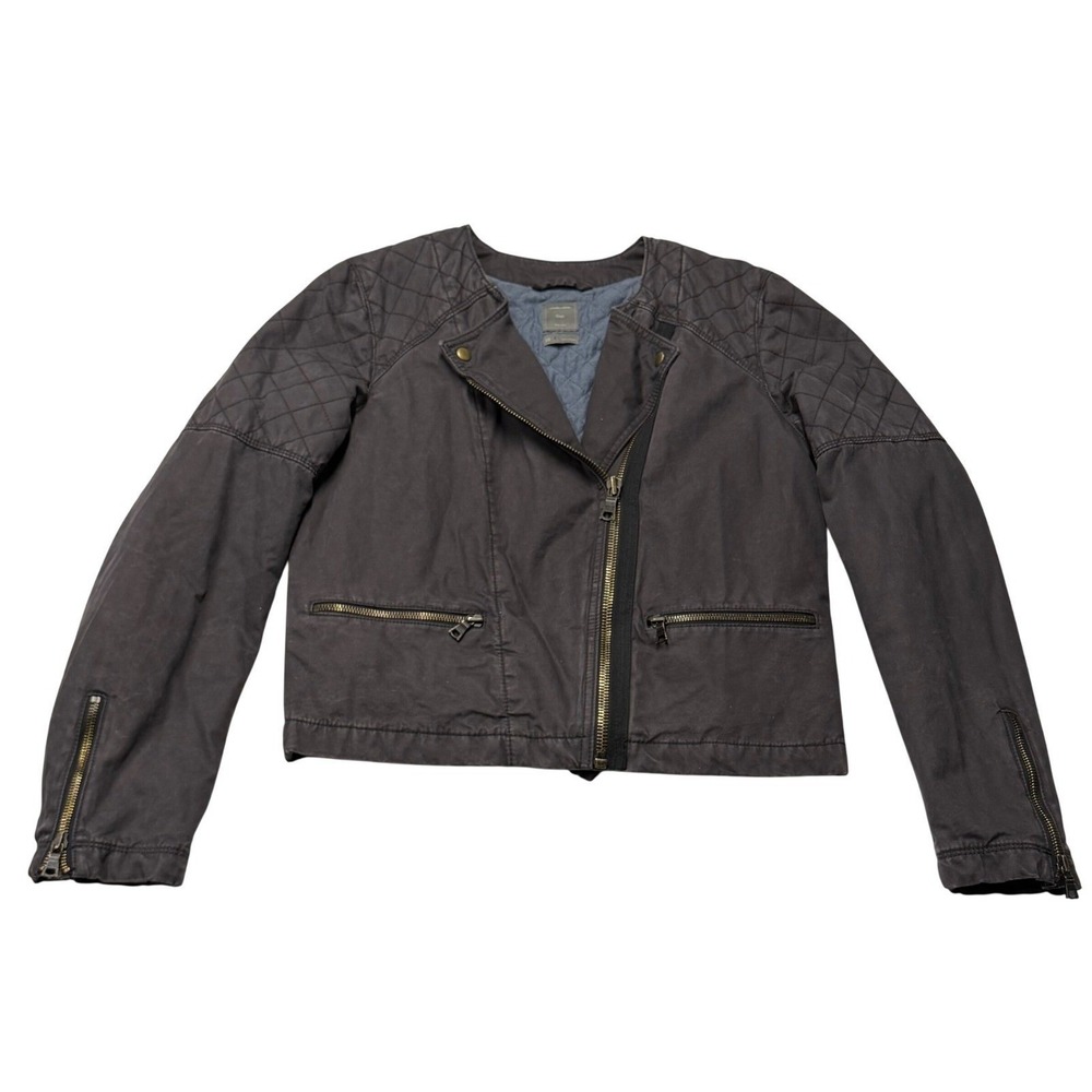 GAP Quilted Moto Jacket Womens 10 Clean Coal Gray Asymmetrical Zip Biker